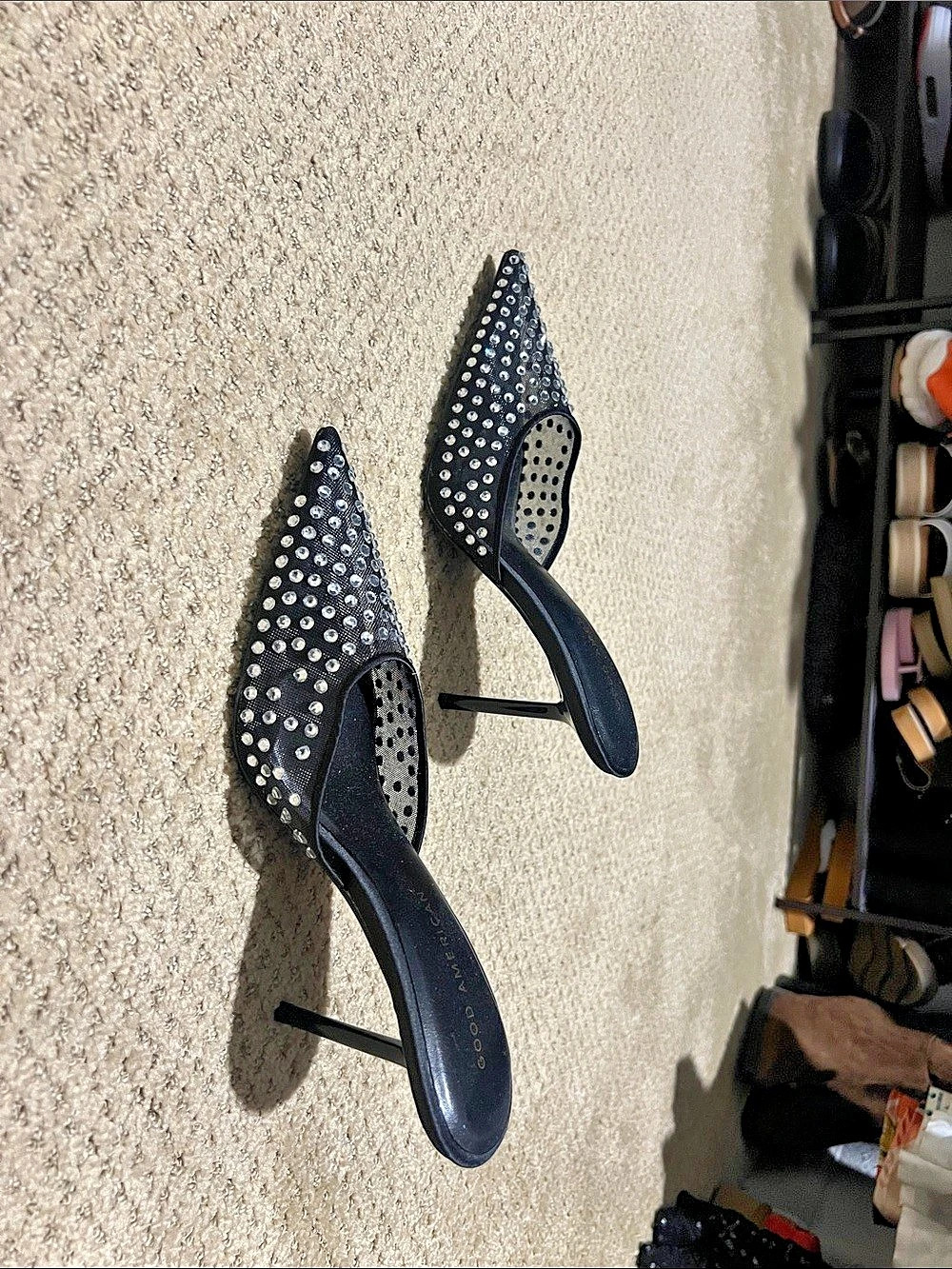 Good American Black Rhinestone Pointed-Toe Heels Like New size 7 - Picture 2 of 5